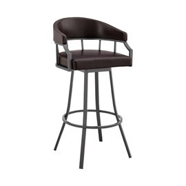 Armen Living Valerie Modern 30" Seat Height Chocolate Brown Faux Leather and Java Brown Metal Swivel Bar Stool for Kitchen Island Counter