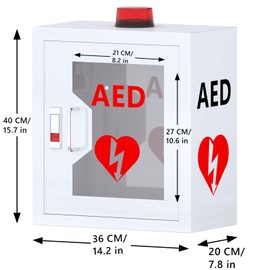 Wensha AED Defibrillator Wall Mounted Cabinet, Steel Storage Cabinet with Alarm and Light, AED Cabinet fits All Brands Cardiac Science, Zoll, AED Defibrillator, Physio-Control, 14.2 x 7.8 x 15.7 Inch