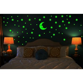 DreamKraft Vinyl Moon with 69 Stars Radium Wall Stickers (Multicolour)