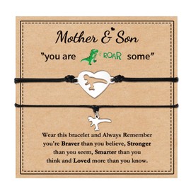 VU100 Mother Son Bracelets Gifts for Mother Son Matching Dinosaur Bracelets for Boy Mommy and Me Bracelets Jewelry Christmas Birthday Back to School Gift for Mom Son（2 Black)