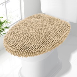 Smiry Soft Chenille Bathroom Toilet Lid Cover, Machine Washable Covers, 17.5x15, Fits Most Round, Elongated and Oblong Lids, Accessories Decor, Beige