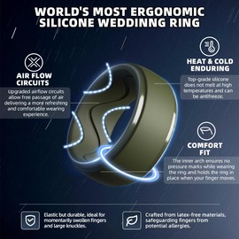 Egnaro Inner Arc Ergonomic Breathable Design, Silicone Rings Mens with Half Sizes, 7 Rings / 5 Rings / 4 Rings / 1 Ring Rubber Wedding Bands, 10mm Wide-2.5mm Thick