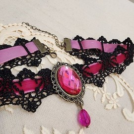 여성 핑크 메탈 초커 목걸이 (WB63811) Women's Pink Metal Choker Necklace (WB63811)