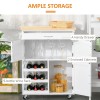 White Wooden Rolling Kitchen Cart with Storage Drawer 9-Bottle Wine