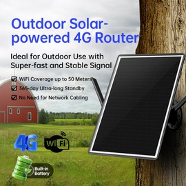 SECUEYE Solar 4G Router LTE Cat.1 Modem 2.4Ghz WiFi6 Hotspot Outdoor Access Point VSIM & SIM Card-Slot Built-in 26000mAh Battery IP66 Waterproof for Security Cameras IOT Devices