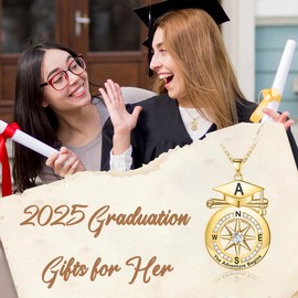 Sistble Graduation Gifts for Her, Graduation Necklace Class of 2025 Gifts Gold Compass A Initial Necklaces for Women College High School Middle School 8th 5th Inspirational Gift Decorations Jewelry