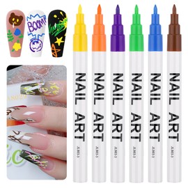 6 Color 3D Nail Art Pens Set, Kalolary Nail Point Graffiti Dotting Pen Drawing Painting Liner Brush for DIY Nail Art Beauty Adorn Manicure Tools (A)