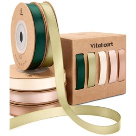 Vitalizart Green & Pink Series Fabric Ribbon for Crafts 3/8'' x 50Yd (5 Rolls x 10Yd), Double Sided Satin Ribbons Green & Pink for Gift Wrapping, Bows Making, Bridal Bouquet, Party Decorations