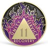 Purple Flames Sobriety Coin 11 Year AA Chip Recovery Medallion
