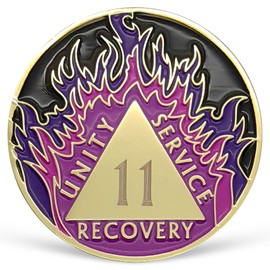 Purple Flames Sobriety Coin 11 Year AA Chip Recovery Medallion for AA NA 12 Step Clean & Sober Gifts for Men Women Alcoholics Anonymous Gifts Celebrating Addiction Recovery