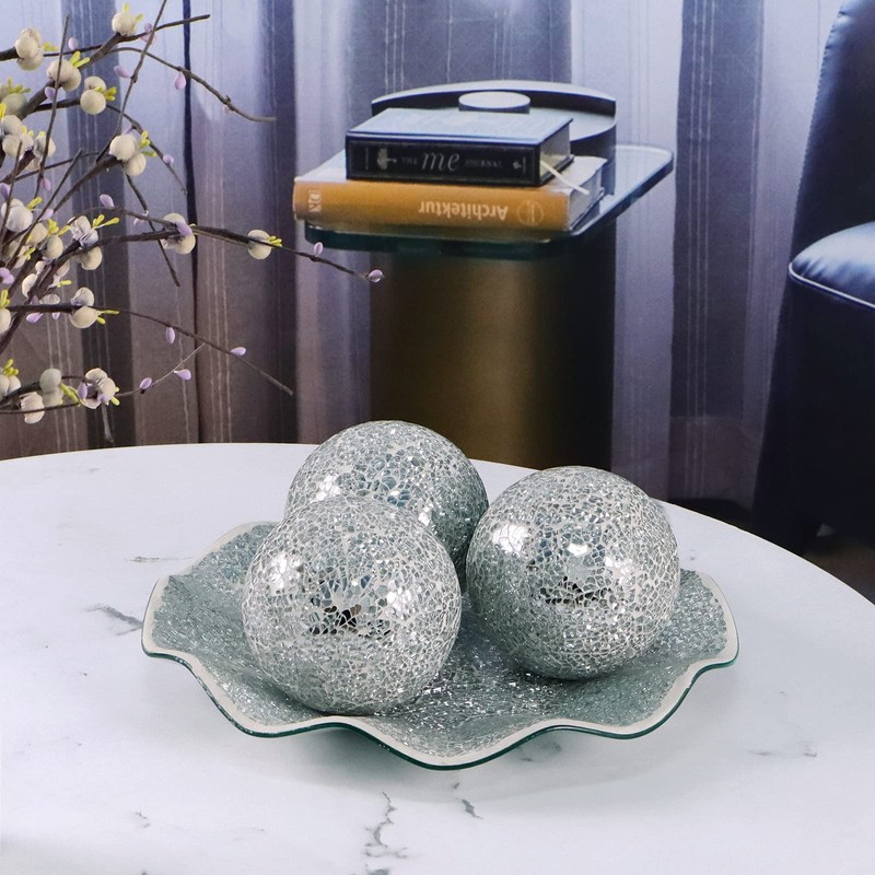MDLUU 4" Decorative Orbs, Mosaic Sphere Balls, Centerpiece Balls for