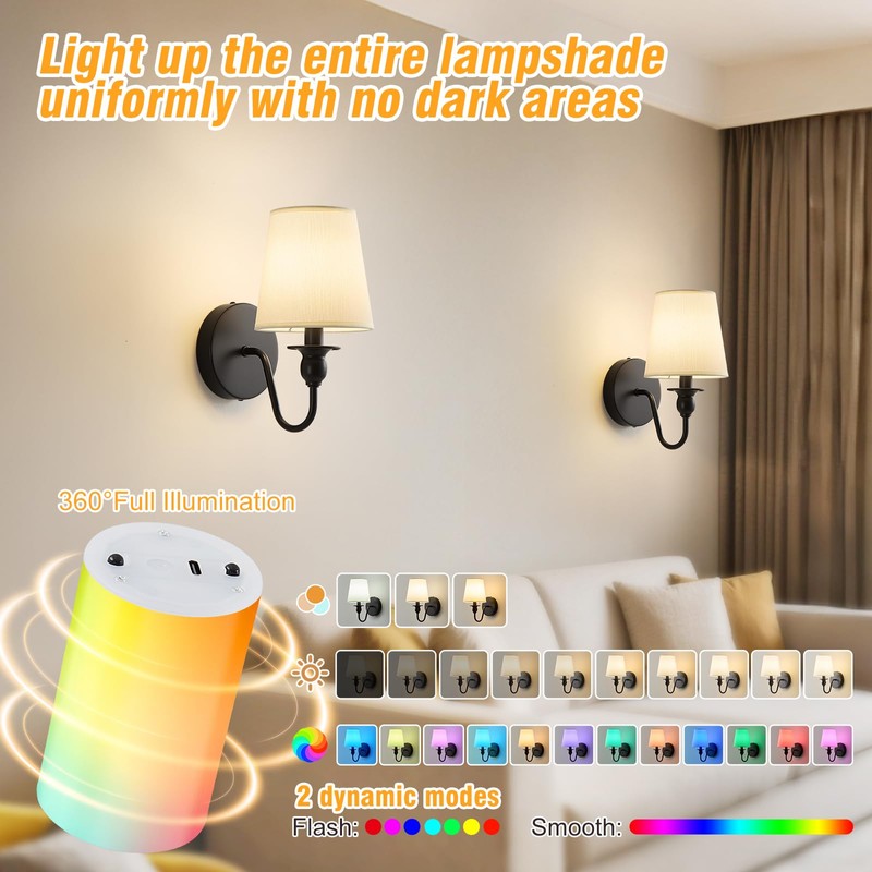 Battery Operated Wall Sconce Set of 2,Rechargeable Wall Sconce with