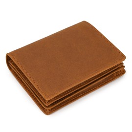 SAIION Genuine Leather Wallet for Men | Bifold RFID Vertical Wallet | Mens Extra Large Capacity Card Holder with 16 Slots and ID Window, Light Brown