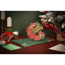 Liif Merry Christmas Card, 3D Greeting Pop Up Christmas Card | With Message Note & Envelop | Size 7 x 5 Inch