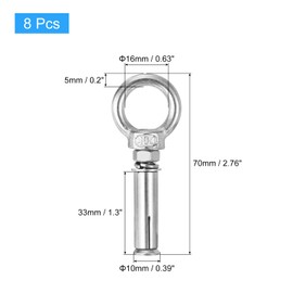 sourcing map Ring Lifting Expansion Eyebolt, 8pcs M6x50mm 304 Stainless Steel Expansion Screw with Eye Ring for Concrete Brick Wall