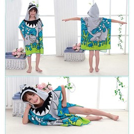 Kids Beach Towel Hood, Kids Cartoon Bath Towel, 100% Microfibre Bath Towel for Boys Girls Bathing Swimming Beach Holiday