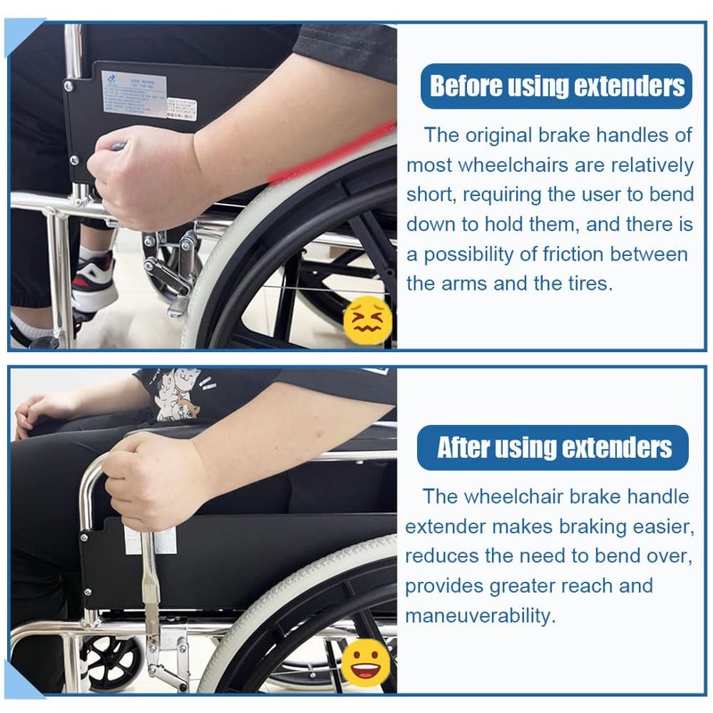 Wheelchair Brake Handle Extenders for 5/8" Tips - Flat Wheel