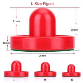 plplaaoo Pack of 2 Air Hockey Pushers and 4 Red Pucks, Air Hockey Pusher and Puck Replacement Accessories, Gate Handles, Paddles, Replacement Accessories for Game Tables (L-96 mm)