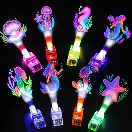 CHSLtmxq 24PCS Mermaid Party Favors LED Finger Lights, 8 Designs , Steady-On Light Up Finger Lights, Under the Sea Party Favors, Ocean Party Favors, Goodie Bag Stuffers for Mermaid Party Favor Bags