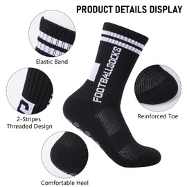 4 Paar Fussball Socken Kinder, Atmungsaktive Anti Rutsch Grip Fussballsocken, Rutschfeste Fußballsocken Kinder Jungen für Fußball Basketball Rugby (DE/NL/SE/PL, Numerisch, 31, 34, Regular, Schwarz)