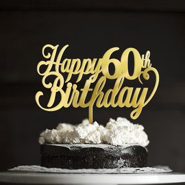 Sodasos - Decoración acrílica para tartas de cumpleaños 60 de feliz cumpleaños de doble cara dorada para fiesta de cumpleaños de 15 años de edad, decoraciones para tartas de 60 años (60)