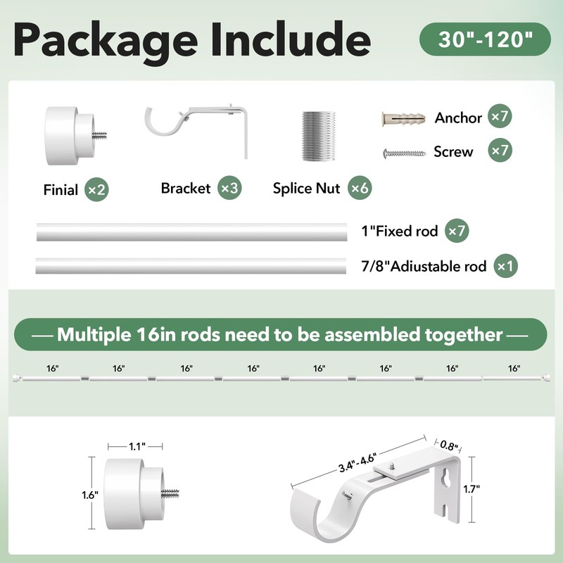 IFELS Heavy Duty Curtain Rods for Windows 66 to 120