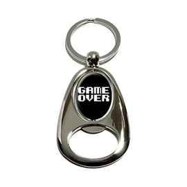Graphics and More Game Over - Gamer Pixel Font Geek - Chrome Plated Metal Spinning Oval Design Bottle Opener Keychain Key Ring