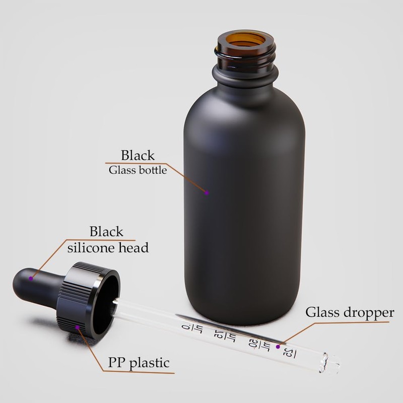 seafulee 60ml Black Coated Glass Bottle with Glass Eye Dropper,
