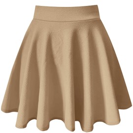 PUKAVT Women's Casual Basic A-Line Party Skirts Stretchy Skater Mini Flared Skirts with Shorts Khaki Large