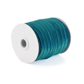 Pandahall 50 Yards Velvet Ribbon 3/8 inch Single Face Satin Ribbon Roll Decorating Lace Trim for Gift Package Wrapping Hair Bow Clips Making Dark Cyan Color