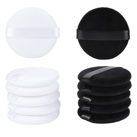 12Pcs Pure Cotton Round Powder Puff, 2.16in,Soft Makeup Puff with Strap for Loose Face Powder, Setting powder, Body powder, Loose Powder, Other powders (Black+White)