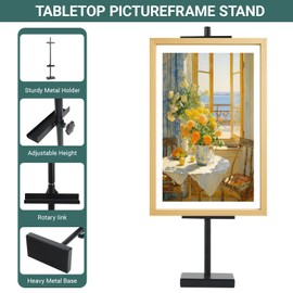 YJREW Tabletop Picture Frame Stand, Adjustable for Frames Up to 29" H, Metal Standing Easel Display for Pictures Artwork Canvas