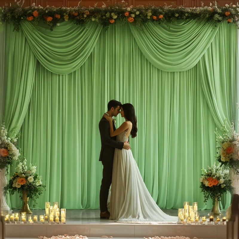 Sage Green Backdrop Curtain for Parties Wedding,4 Packs Wrinkle Free
