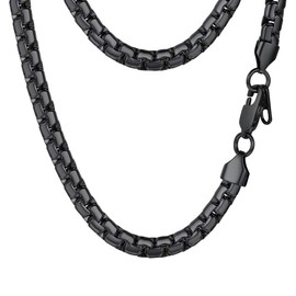 PROSTEEL Black Chain Necklace Men Jewelry for Him Stainless Steel Flat Round Link Chain Necklaces