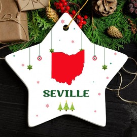 Seville OH Ornament for Christmas Tree Decorations City Travel Souvenir Gifts for Family and Friend - Housewarming Gift Seville Ohio Ornament Star 3.25"