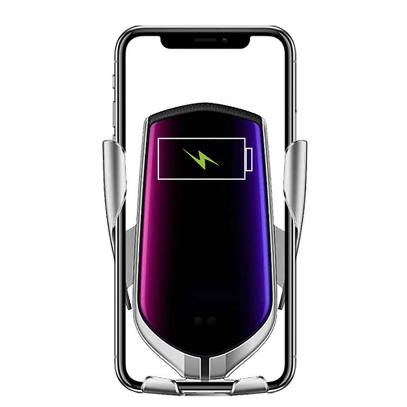 R1 10W Automatic Clamping Car Wireless Charger Silver(For IOS Interface