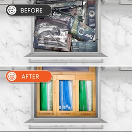 mHomeAid Bag Storage Organizer - Bamboo Food Plastic Baggie Holder, Dispenser, and Container for Kitchen Drawer - Fits Ziplock and Ziploc Gallon, Quart, Sandwich & Snack Sized Slider Bags (Bamboo)