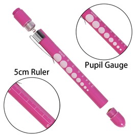 Aokin Medical Pen Light for Nurse Doctor, Reusable LED Medical Penlight Flashlight with Pupil Gauge and Ruler, White Light, Rose
