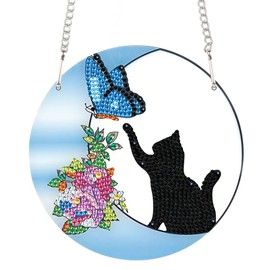 AiYuanzsh Diamond Art Painting Hanging Pendant Kits for Adult Crystal Rhinestones Diamond Art Pendant Cat Butterfly for Door Wall Window Home Decor