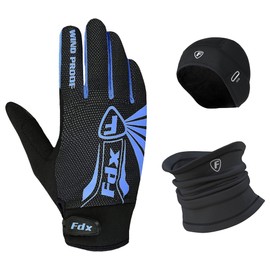 FDX Full Finger Winter Cycling Gloves, Thermal, Water Resistant, Windproof, Anti- Shocking Gel Padded, Touchscreen, Breathable Anti-Slip Men Women MTB, Riding, Running, Zesto PO3 (Blue), XL