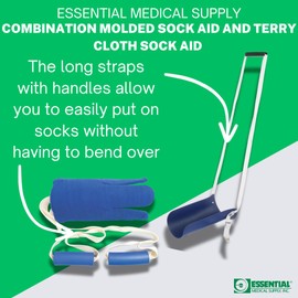 Essential Medical Supply Combination Molded Plastic Sock and Stocking Aid and Terry Cloth Sock Aid - Two Sock and Stocking Donners in One Package for Adults and Seniors