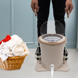 CNCEST Mini Manual Dehydrator Washing Machine, Portable Foot Operated Non-Electric Dehydrator, Manual Draw Cord Dryer, Compact Washer Spin Dryer (Apricot Color)