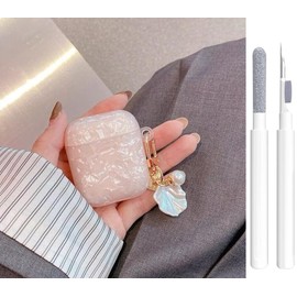 OTOPO for Cute Airpods 2nd/1st Gen Case Pink Girl Wome with Cleaner Kit, Glitter Shell Pattern Airpods 2/1 Protective Cover Skin with Luxury Pearl Shell Keychain for Airpods 2nd/1st Generation, Pink