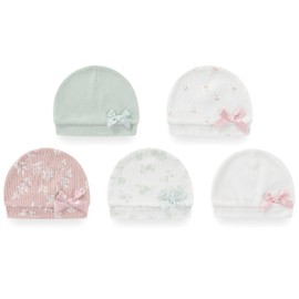 MAMIMAKA Newborn Baby Girl Caps Mittens Socks Set Cotton Baby Essentials Accessories (Hats+Gloves+Socks)