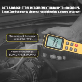 Kethvoz Differential Pressure Gauge HVAC Gas Pressure Gauge with Two Ports for Measuring Airflow Gas Differential Pressure ±2.999 psi / ±20.68 kPa, 12 Selectable Units & Data Storage