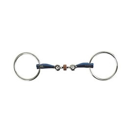 AK Loose Ring Double Jointed Lozenge with Cooper Roller Horse Riding Bits AKRS-2601 (4.5'', Blue-Silver)