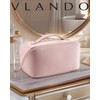 Vlando Travel Makeup Bag,Toiletry Bag for Women PU Leather Open