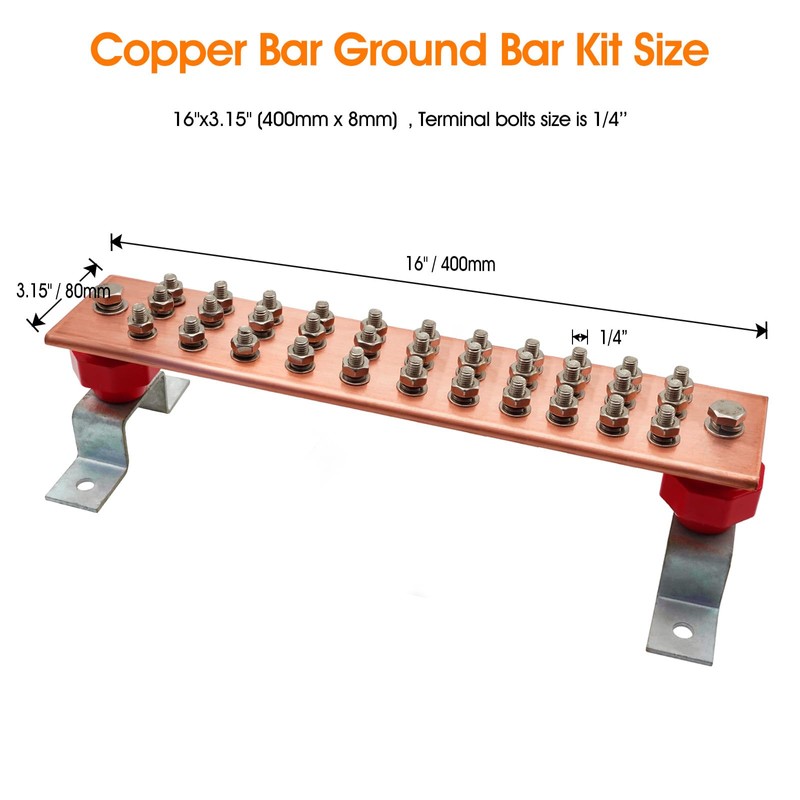 Copper Grounding Bar Kit - 16"*3.15" Copper Bus Bar with
