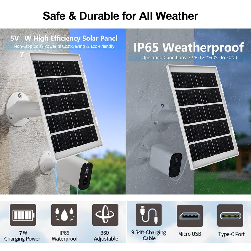 7W Solar Panel for Eufy Camera, Solar Panel Compatible with