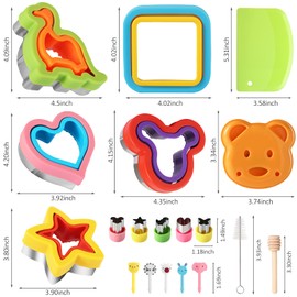24Pcs Sandwich Cutter and Sealer Set Bread Sandwich Cutter Pancake Maker Heart Square Dinosaur Start Shaper,etc DIY Cookie Cutters Gift for Kids Boys Girls